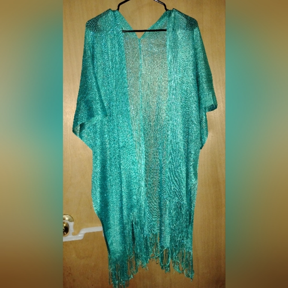 Teal Shimmer Overshirt with Fringe FREE W ANY PURCHASE